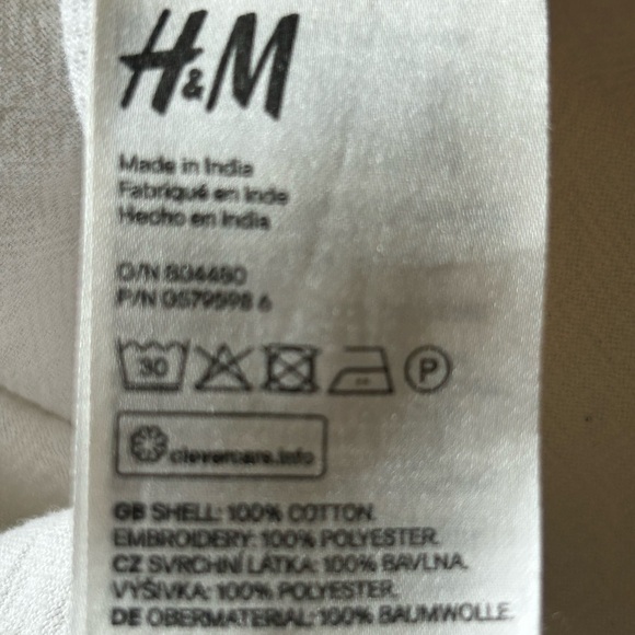 LOGG H&M pink floral embroidered ivory cotton top Peasant Size 6 - Picture 7 of 8